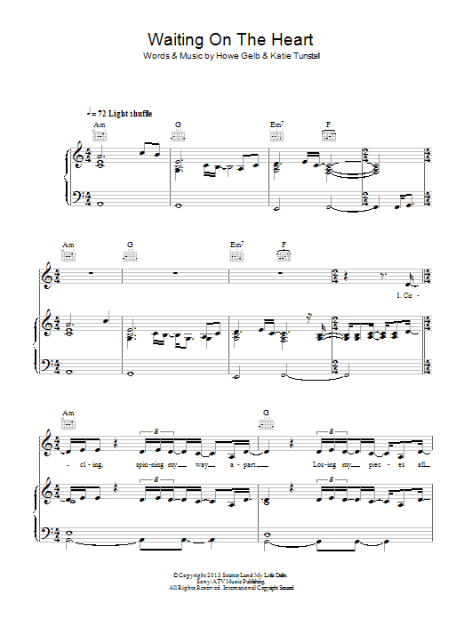 KT Tunstall Waiting On The Heart Sheet Music Notes & Chords for Piano, Vocal & Guitar (Right-Hand Melody) - Download or Print PDF