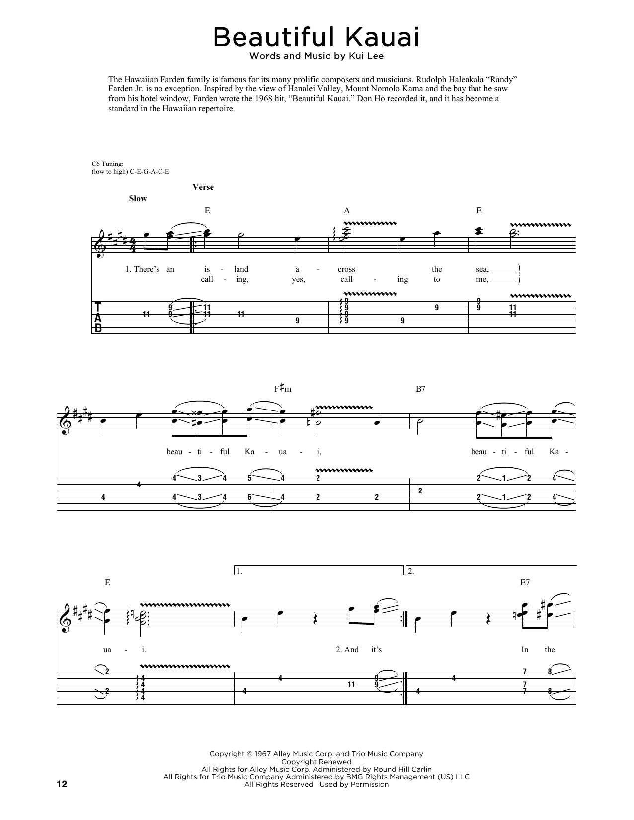 Kui Lee Beautiful Kauai (arr. Fred Sokolow) Sheet Music Notes & Chords for Guitar Tab - Download or Print PDF