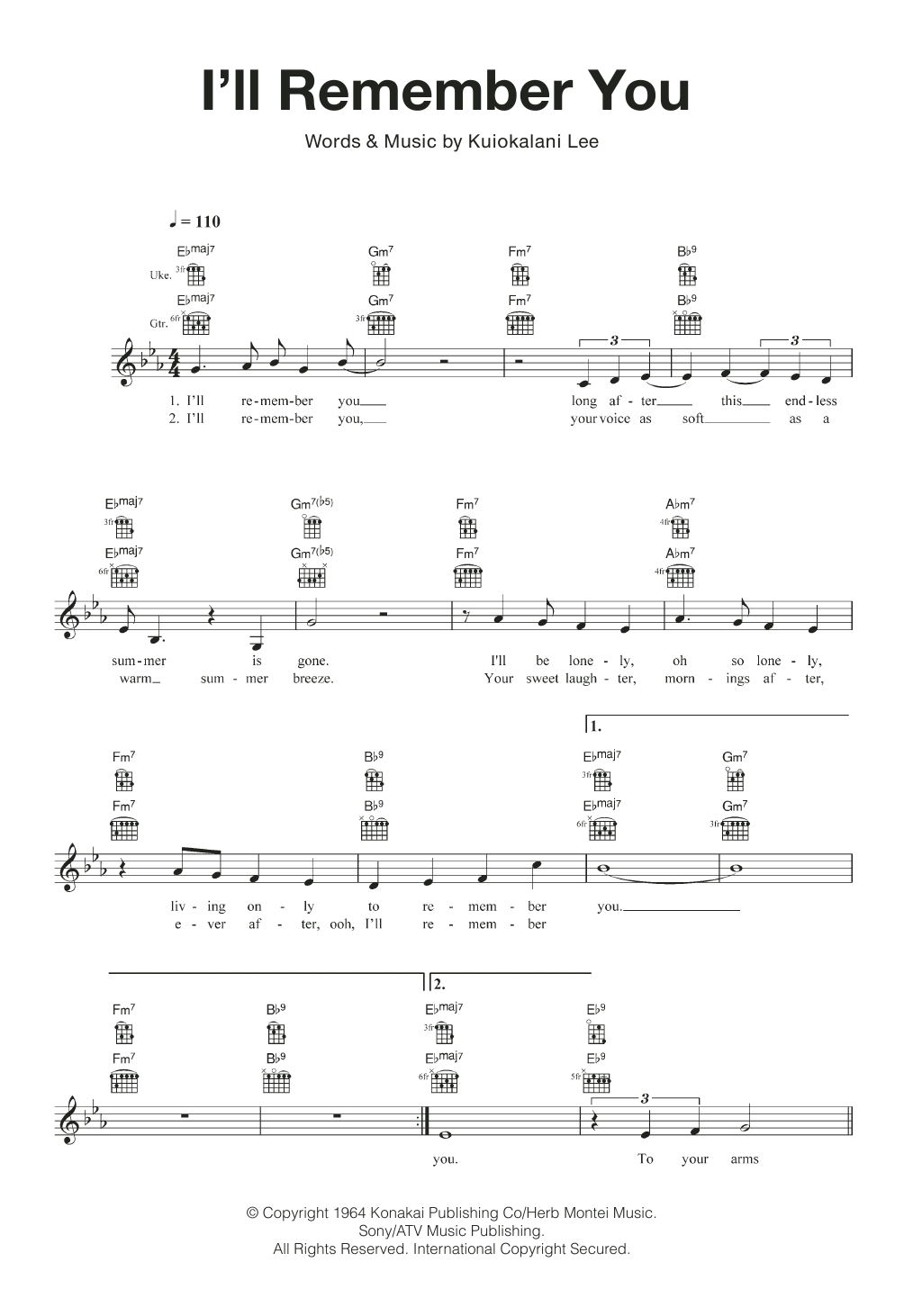 Kuiokalani Lee I'll Remember You Sheet Music Notes & Chords for Ukulele - Download or Print PDF