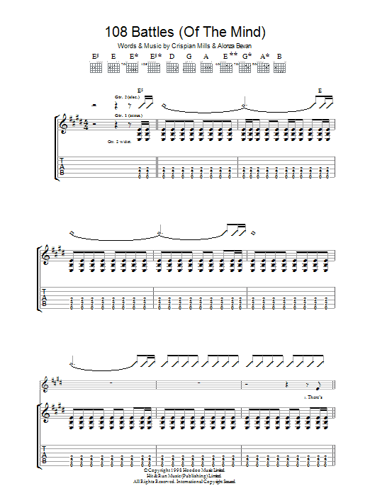 Kula Shaker 108 Battles (Of The Mind) Sheet Music Notes & Chords for Guitar Tab - Download or Print PDF