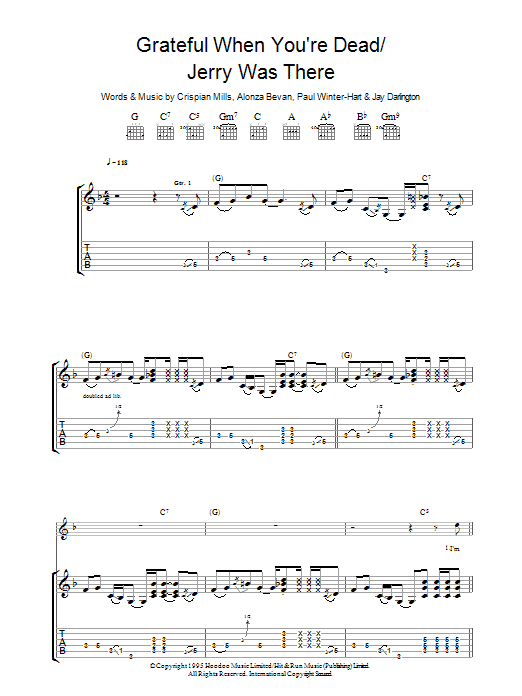 Kula Shaker Grateful When You're Dead/Jerry Was There Sheet Music Notes & Chords for Guitar Tab - Download or Print PDF