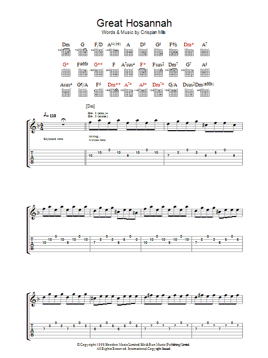 Kula Shaker Great Hosannah Sheet Music Notes & Chords for Lyrics & Chords - Download or Print PDF