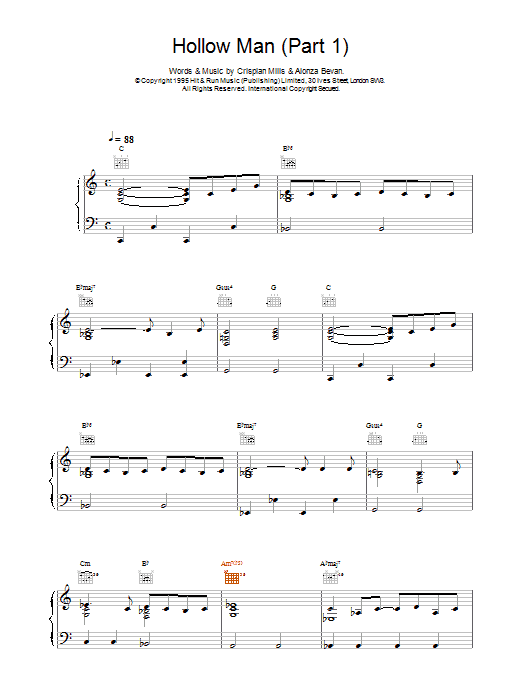 Kula Shaker Hollow Man (Part 1) Sheet Music Notes & Chords for Piano, Vocal & Guitar (Right-Hand Melody) - Download or Print PDF