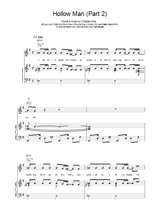Kula Shaker Hollow Man (Part 2) Sheet Music Notes & Chords for Piano, Vocal & Guitar (Right-Hand Melody) - Download or Print PDF