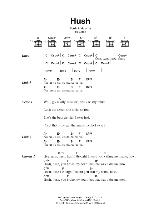 Kula Shaker Hush Sheet Music Notes & Chords for Lyrics & Chords - Download or Print PDF