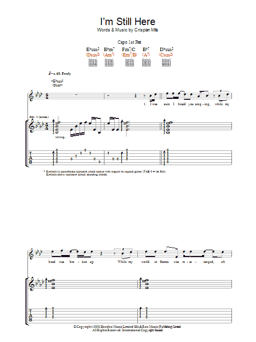 Kula Shaker I'm Still Here Sheet Music Notes & Chords for Lyrics & Chords - Download or Print PDF