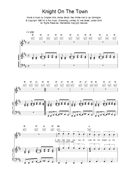 Kula Shaker Knight On The Town Sheet Music Notes & Chords for Lyrics & Chords - Download or Print PDF