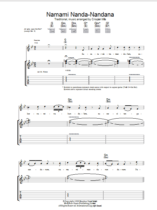 Kula Shaker Namami Nanda Nandana Sheet Music Notes & Chords for Guitar Tab - Download or Print PDF