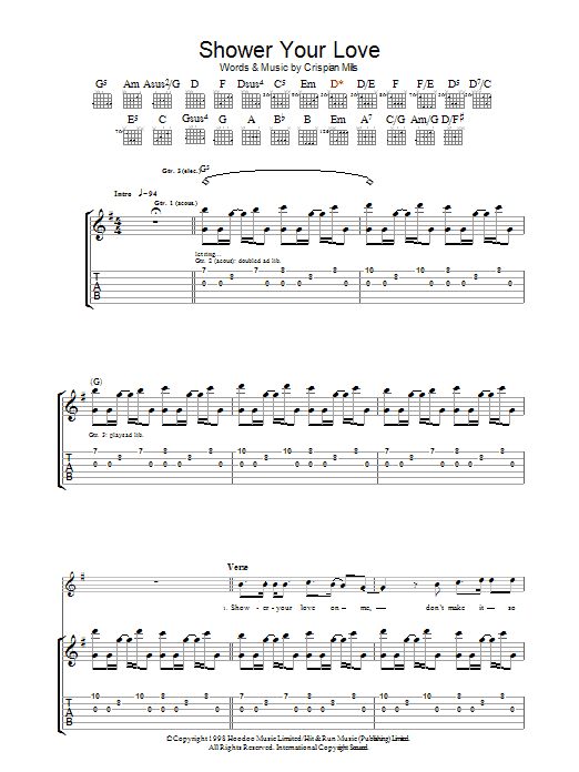Kula Shaker Shower Your Love Sheet Music Notes & Chords for Lyrics & Chords - Download or Print PDF