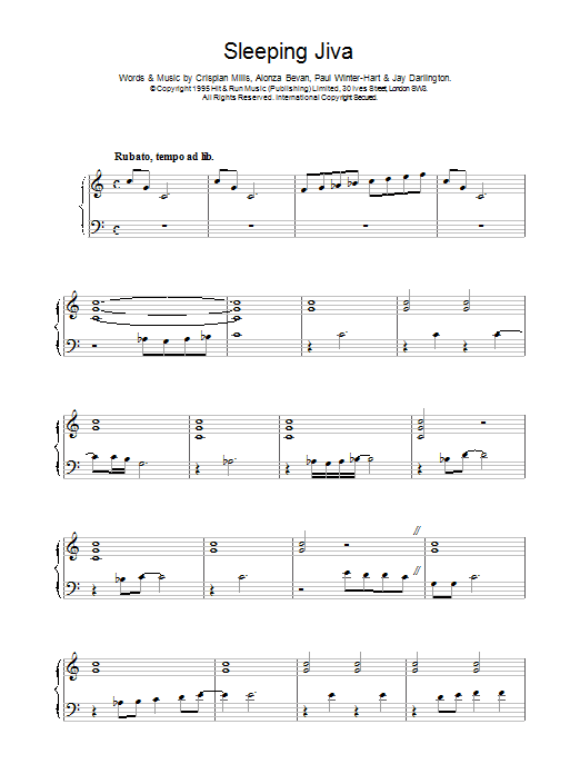 Kula Shaker Sleeping Jiva Sheet Music Notes & Chords for Piano, Vocal & Guitar (Right-Hand Melody) - Download or Print PDF