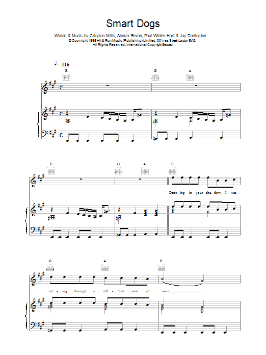 Kula Shaker Smart Dogs Sheet Music Notes & Chords for Piano, Vocal & Guitar (Right-Hand Melody) - Download or Print PDF