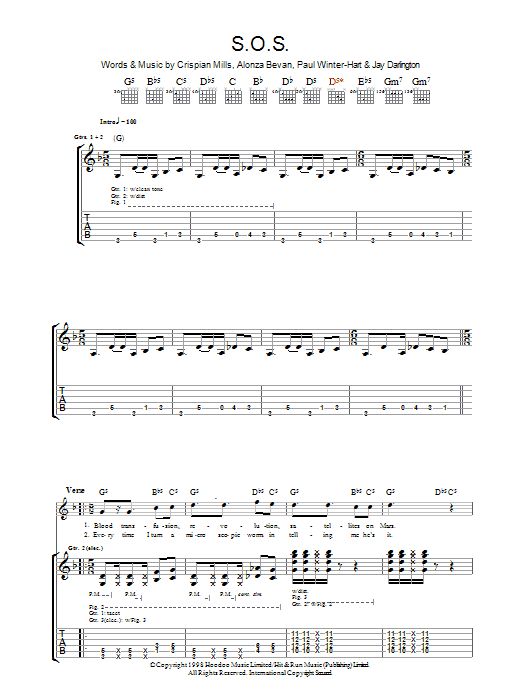 Kula Shaker S.O.S. Sheet Music Notes & Chords for Guitar Tab - Download or Print PDF