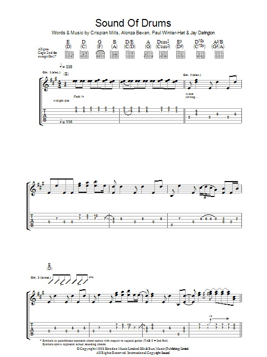 Kula Shaker Sound Of Drums Sheet Music Notes & Chords for Guitar Tab - Download or Print PDF