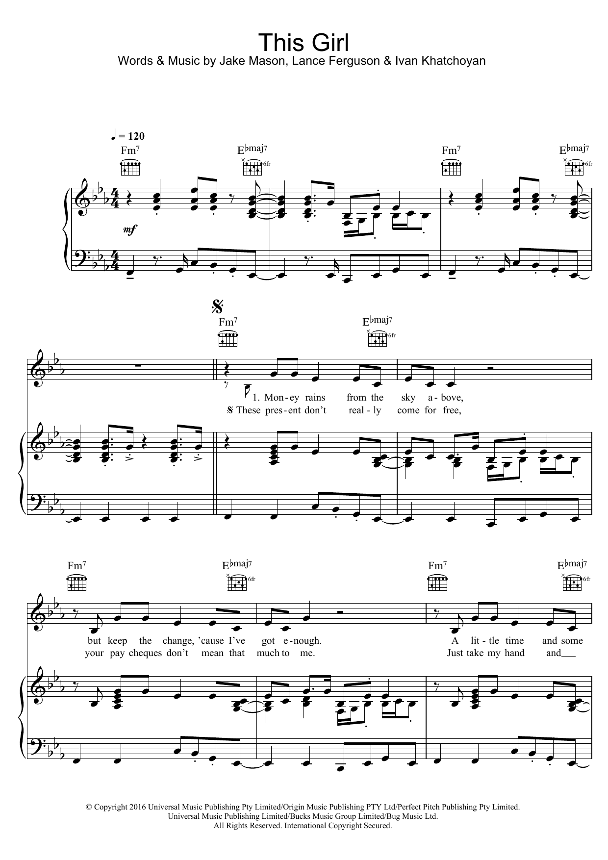Kungs vs. Cookin' on 3 Burners This Girl Sheet Music Notes & Chords for Piano, Vocal & Guitar (Right-Hand Melody) - Download or Print PDF