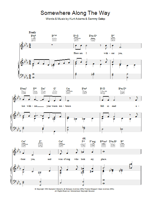 Kurt Adams Somewhere Along The Way Sheet Music Notes & Chords for Piano, Vocal & Guitar (Right-Hand Melody) - Download or Print PDF