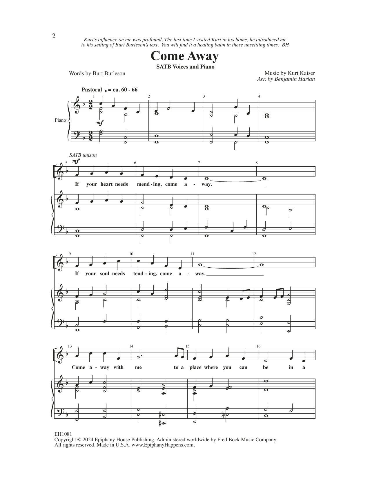 Kurt Kaiser Come Away (arr. Benjamin Harlan) Sheet Music Notes & Chords for SATB Choir - Download or Print PDF