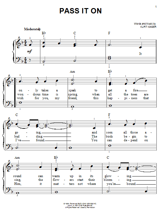 Kurt Kaiser Pass It On Sheet Music Notes & Chords for Easy Piano - Download or Print PDF