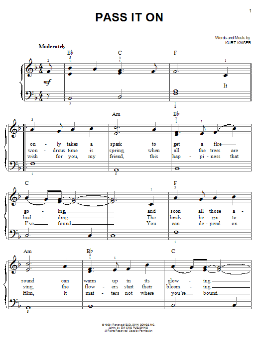 Kurt Kaiser Pass It On Sheet Music Notes & Chords for Piano, Vocal & Guitar (Right-Hand Melody) - Download or Print PDF