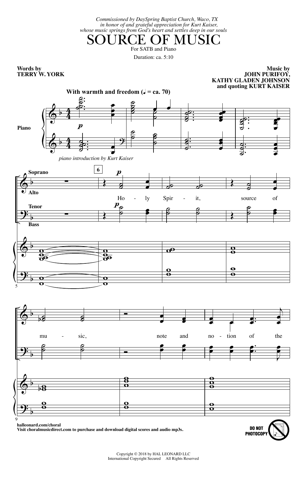 Kurt Kaiser Source Of Music Sheet Music Notes & Chords for SATB Choir - Download or Print PDF