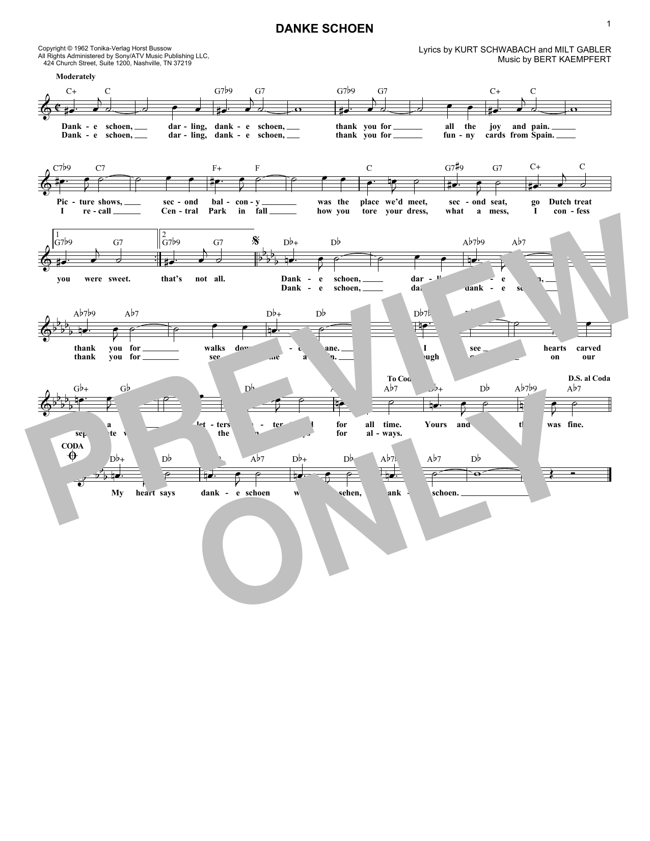 Kurt Schwabach Danke Schoen Sheet Music Notes & Chords for Melody Line, Lyrics & Chords - Download or Print PDF
