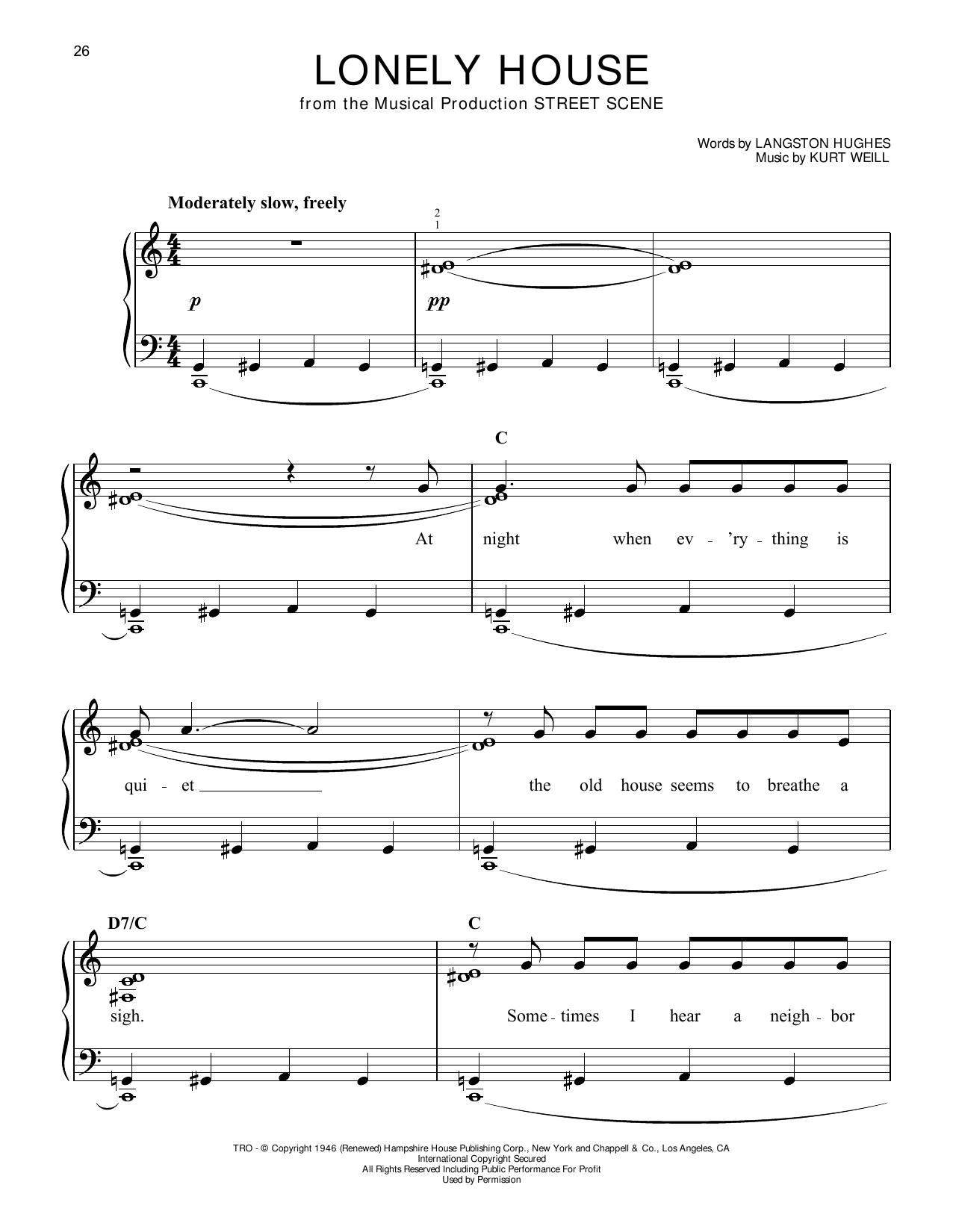 Kurt Weill Lonely House (from Street Scene) Sheet Music Notes & Chords for Easy Piano - Download or Print PDF