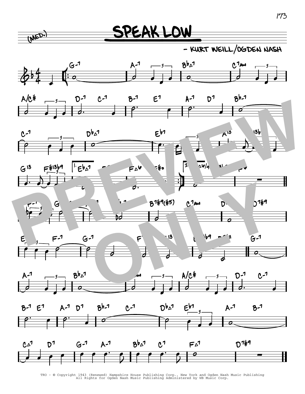 Kurt Weill Speak Low (arr. David Hazeltine) Sheet Music Notes & Chords for Real Book – Enhanced Chords - Download or Print PDF