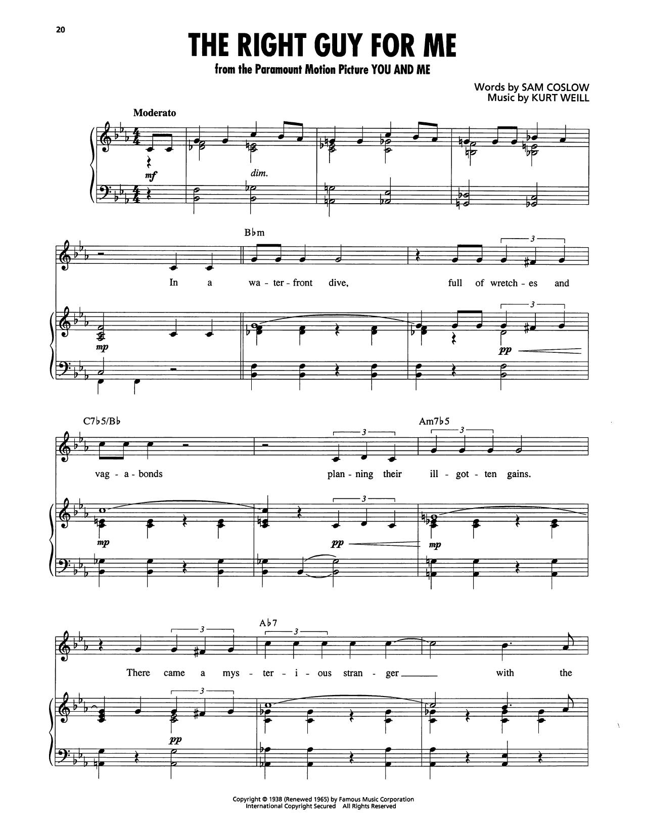 Kurt Weill The Right Guy For Me (from You And Me) Sheet Music Notes & Chords for Piano, Vocal & Guitar Chords (Right-Hand Melody) - Download or Print PDF
