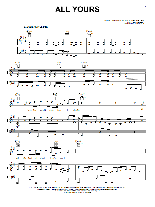 Kutless All Yours Sheet Music Notes & Chords for Piano, Vocal & Guitar (Right-Hand Melody) - Download or Print PDF Kutless All Yours Sheet Music Notes & Chords for Piano, Vocal & Guitar (Right-Hand Melody) - Download or Print PDF
