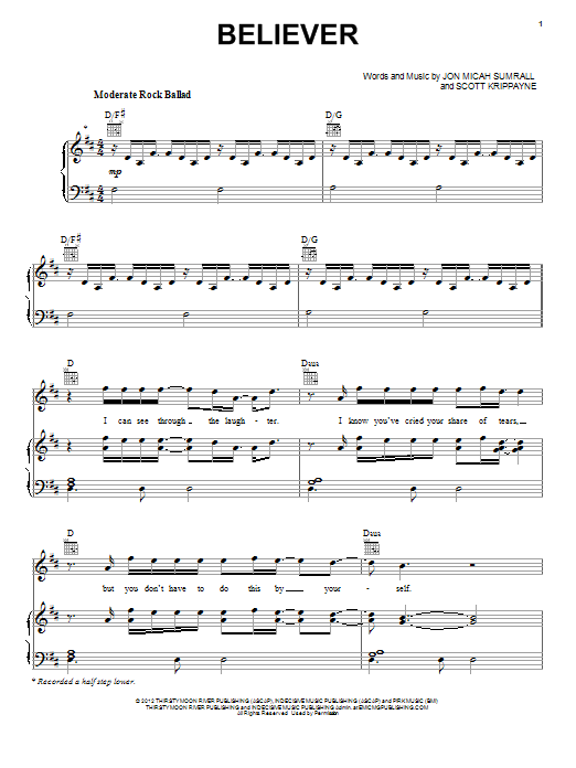 Kutless Believer Sheet Music Notes & Chords for Piano, Vocal & Guitar (Right-Hand Melody) - Download or Print PDF