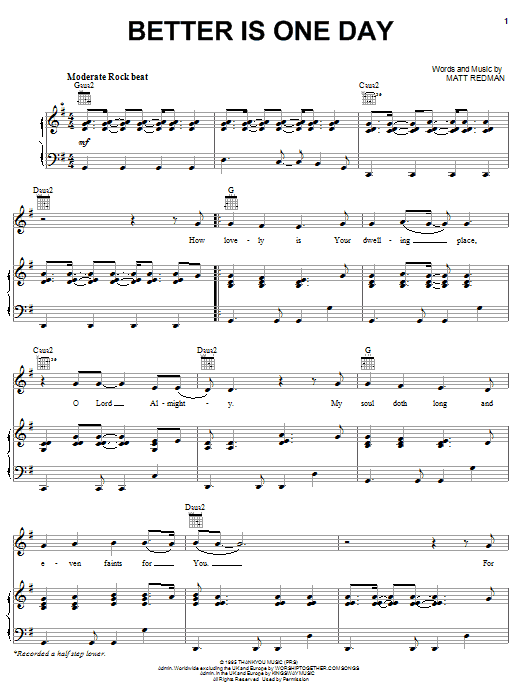 Kutless Better Is One Day Sheet Music Notes & Chords for Piano, Vocal & Guitar (Right-Hand Melody) - Download or Print PDF