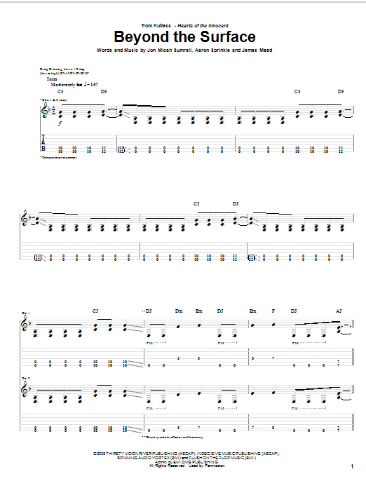 Kutless Beyond The Surface Sheet Music Notes & Chords for Guitar Tab - Download or Print PDF Kutless Beyond The Surface Sheet Music Notes & Chords for Guitar Tab - Download or Print PDF