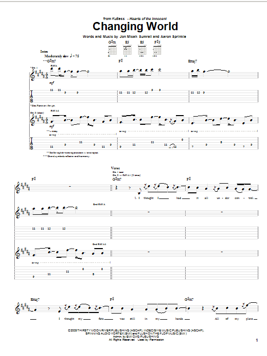 Kutless Changing World Sheet Music Notes & Chords for Guitar Tab - Download or Print PDF Kutless Changing World Sheet Music Notes & Chords for Guitar Tab - Download or Print PDF