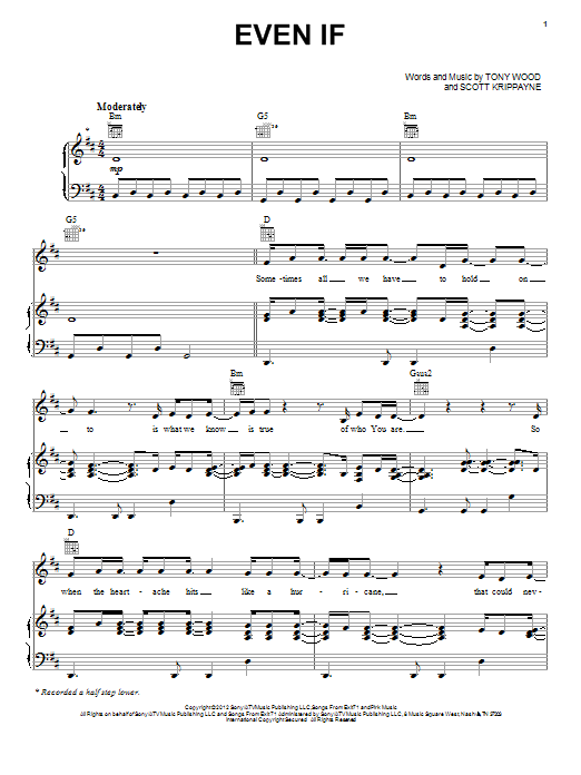 Kutless Even If Sheet Music Notes & Chords for Piano, Vocal & Guitar (Right-Hand Melody) - Download or Print PDF