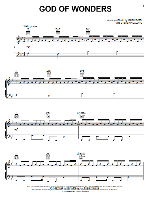 Kutless God Of Wonders Sheet Music Notes & Chords for Piano, Vocal & Guitar (Right-Hand Melody) - Download or Print PDF