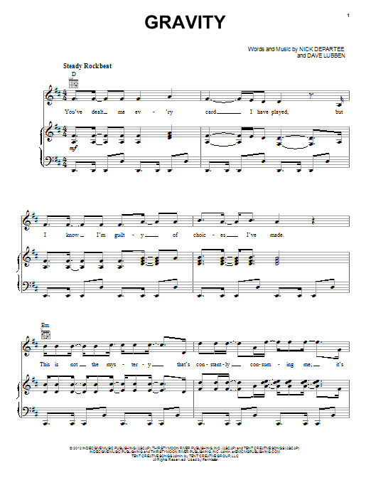 Kutless Gravity Sheet Music Notes & Chords for Piano, Vocal & Guitar (Right-Hand Melody) - Download or Print PDF Kutless Gravity Sheet Music Notes & Chords for Piano, Vocal & Guitar (Right-Hand Melody) - Download or Print PDF