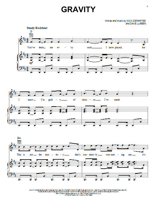 Kutless Gravity Sheet Music Notes & Chords for Piano, Vocal & Guitar (Right-Hand Melody) - Download or Print PDF