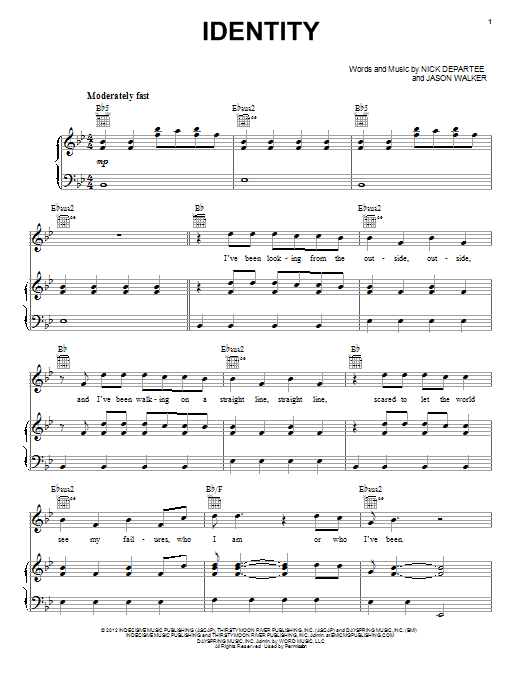 Kutless Identity Sheet Music Notes & Chords for Piano, Vocal & Guitar (Right-Hand Melody) - Download or Print PDF