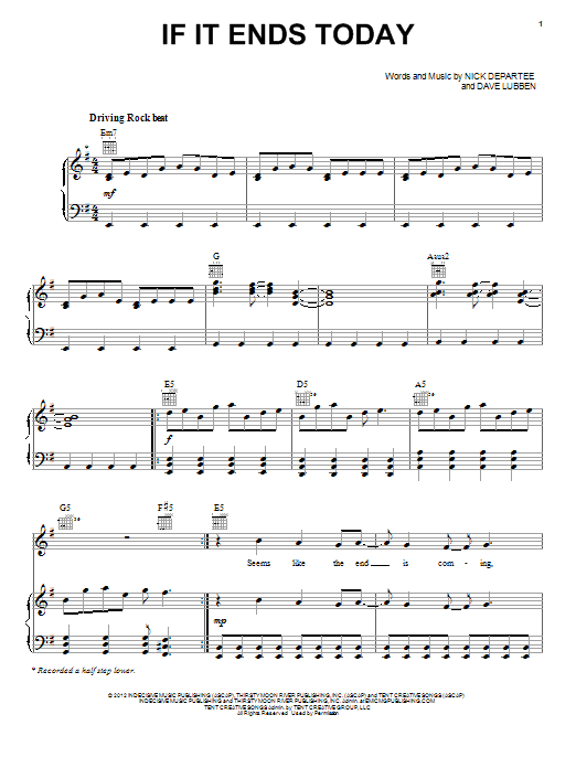 Kutless If It Ends Today Sheet Music Notes & Chords for Piano, Vocal & Guitar (Right-Hand Melody) - Download or Print PDF Kutless If It Ends Today Sheet Music Notes & Chords for Piano, Vocal & Guitar (Right-Hand Melody) - Download or Print PDF