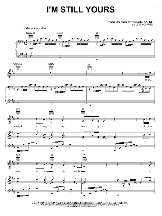 Kutless I'm Still Yours Sheet Music Notes & Chords for Piano, Vocal & Guitar (Right-Hand Melody) - Download or Print PDF