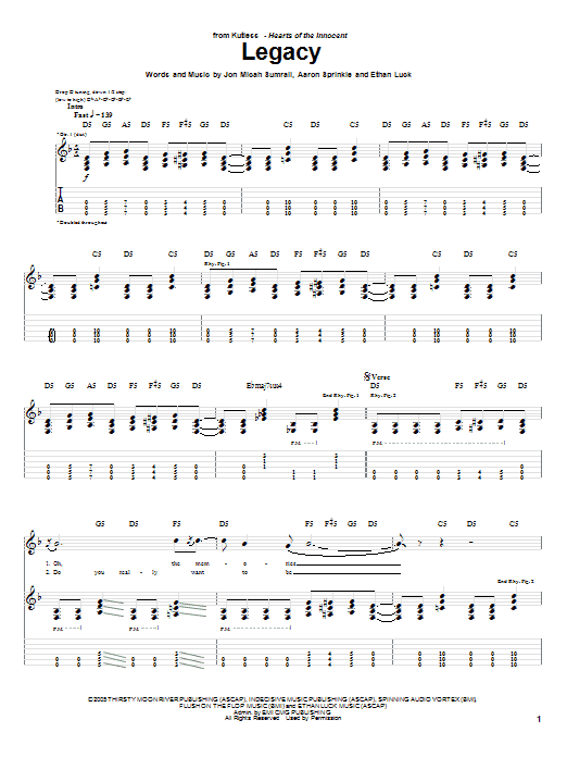 Kutless Legacy Sheet Music Notes & Chords for Guitar Tab - Download or Print PDF Kutless Legacy Sheet Music Notes & Chords for Guitar Tab - Download or Print PDF