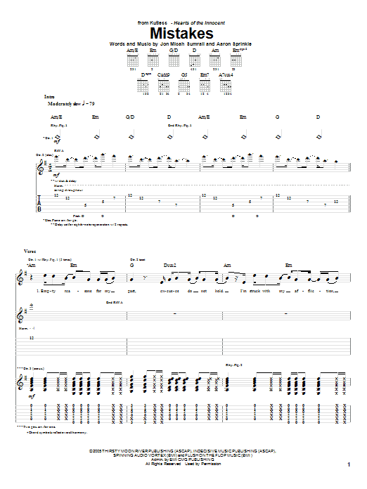 Kutless Mistakes Sheet Music Notes & Chords for Guitar Tab - Download or Print PDF Kutless Mistakes Sheet Music Notes & Chords for Guitar Tab - Download or Print PDF