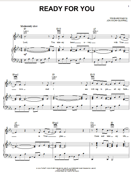 Kutless Ready For You Sheet Music Notes & Chords for Piano, Vocal & Guitar (Right-Hand Melody) - Download or Print PDF