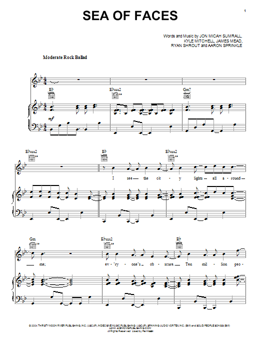Kutless Sea Of Faces Sheet Music Notes & Chords for Piano, Vocal & Guitar (Right-Hand Melody) - Download or Print PDF
