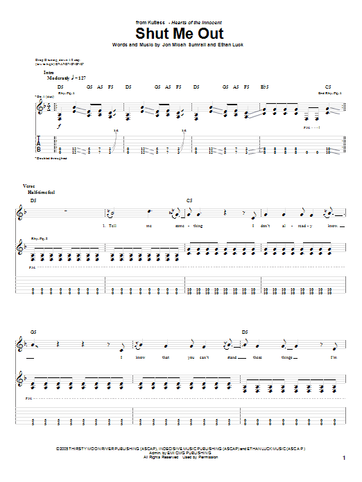 Kutless Shut Me Out Sheet Music Notes & Chords for Easy Guitar Tab - Download or Print PDF