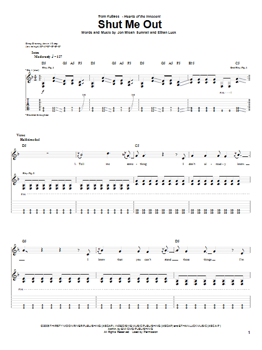 Kutless Shut Me Out Sheet Music Notes & Chords for Easy Guitar - Download or Print PDF