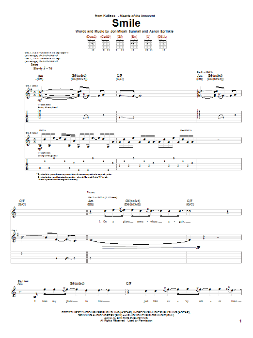Kutless Smile Sheet Music Notes & Chords for Guitar Tab - Download or Print PDF Kutless Smile Sheet Music Notes & Chords for Guitar Tab - Download or Print PDF