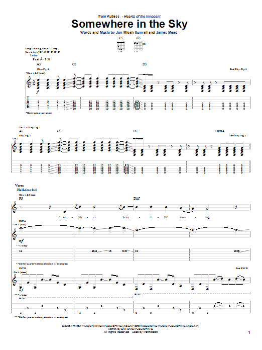 Kutless Somewhere In The Sky Sheet Music Notes & Chords for Guitar Tab - Download or Print PDF Kutless Somewhere In The Sky Sheet Music Notes & Chords for Guitar Tab - Download or Print PDF