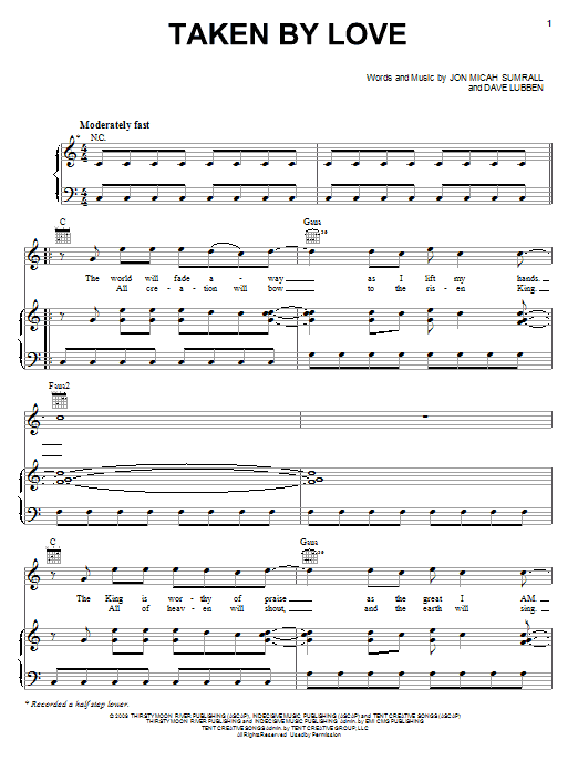Kutless Taken By Love Sheet Music Notes & Chords for Piano, Vocal & Guitar (Right-Hand Melody) - Download or Print PDF