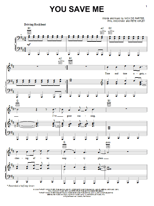 Kutless You Save Me Sheet Music Notes & Chords for Piano, Vocal & Guitar (Right-Hand Melody) - Download or Print PDF