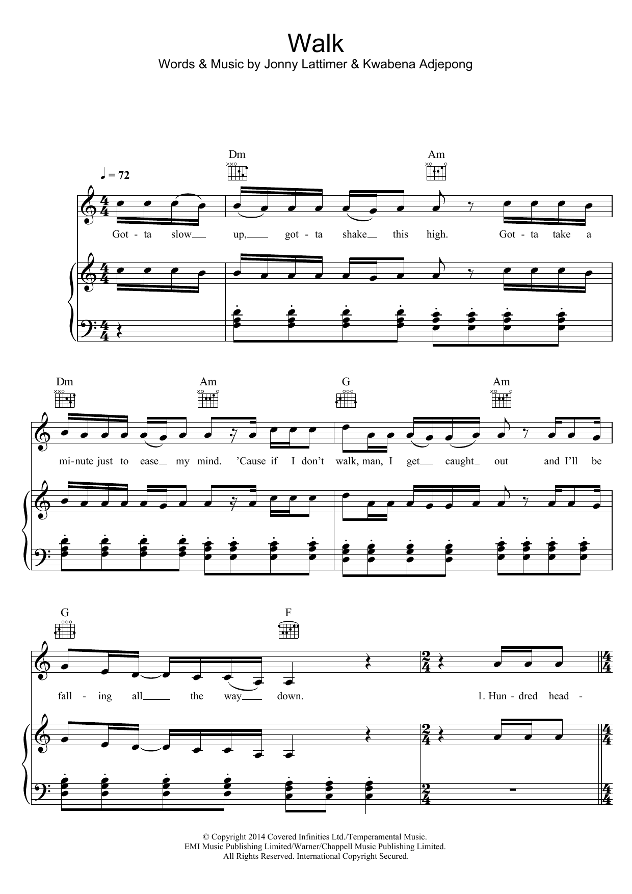 Kwabs Walk Sheet Music Notes & Chords for Piano, Vocal & Guitar (Right-Hand Melody) - Download or Print PDF Kwabs Walk Sheet Music Notes & Chords for Piano, Vocal & Guitar (Right-Hand Melody) - Download or Print PDF